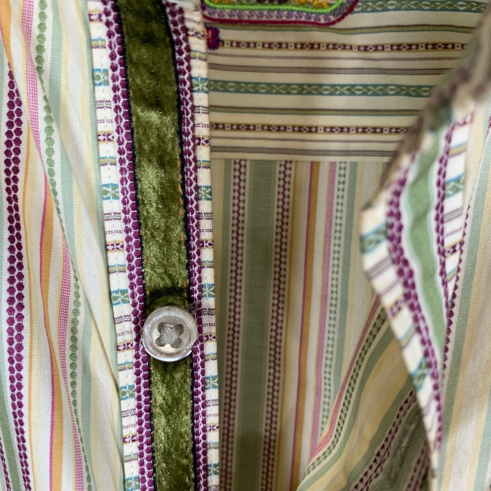 Robert Graham Green/Purple Stripe Long Sleeve Flip Cuff Button Down 2XL - Picture 13 of 16